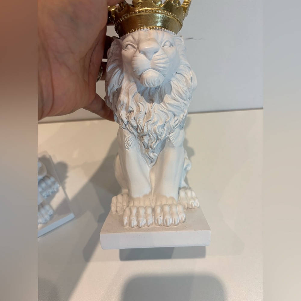White Lion Statue with Gold Crown